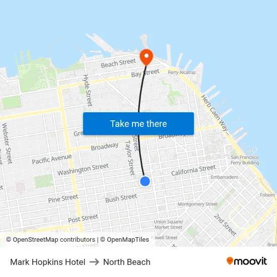 Mark Hopkins Hotel to North Beach map