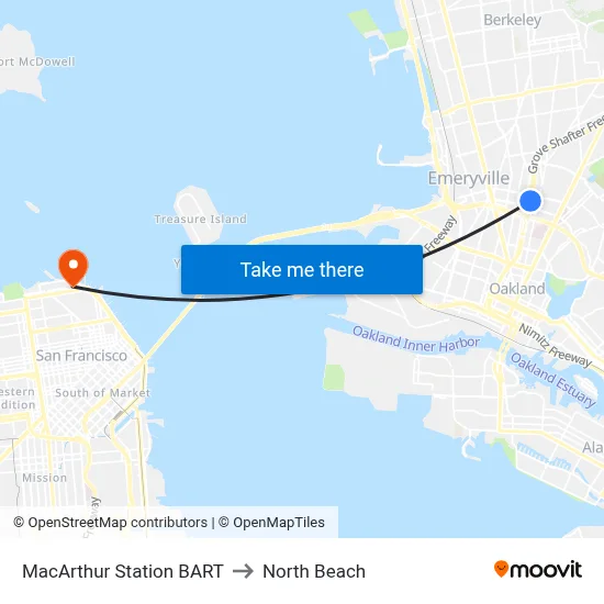MacArthur Station BART to North Beach map