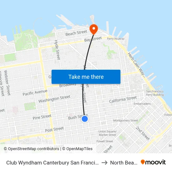 Club Wyndham Canterbury San Francisco to North Beach map