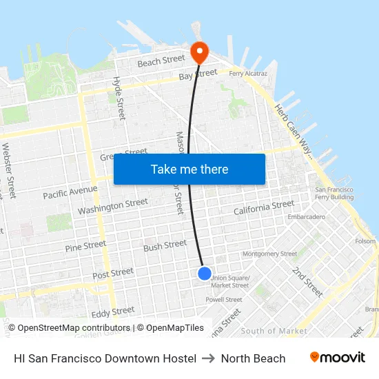 HI San Francisco Downtown Hostel to North Beach map
