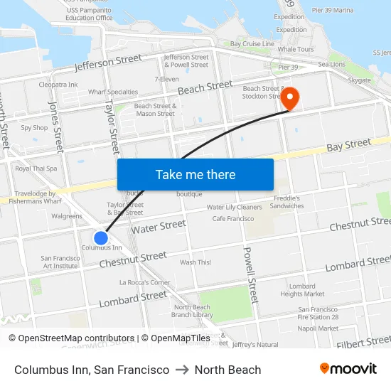 Columbus Inn, San Francisco to North Beach map