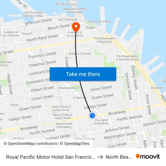 Royal Pacific Motor Hotel San Francisco to North Beach map