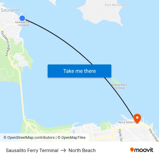 Sausalito Ferry Terminal to North Beach map