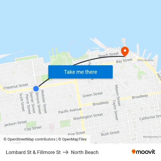 Lombard St & Fillmore St to North Beach map