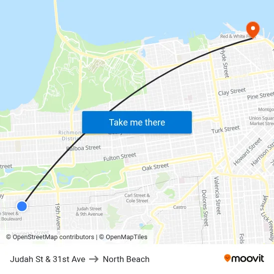 Judah St & 31st Ave to North Beach map