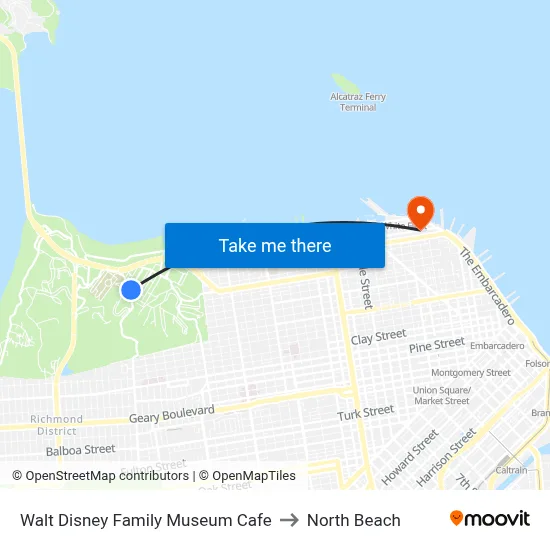 Walt Disney Family Museum Cafe to North Beach map
