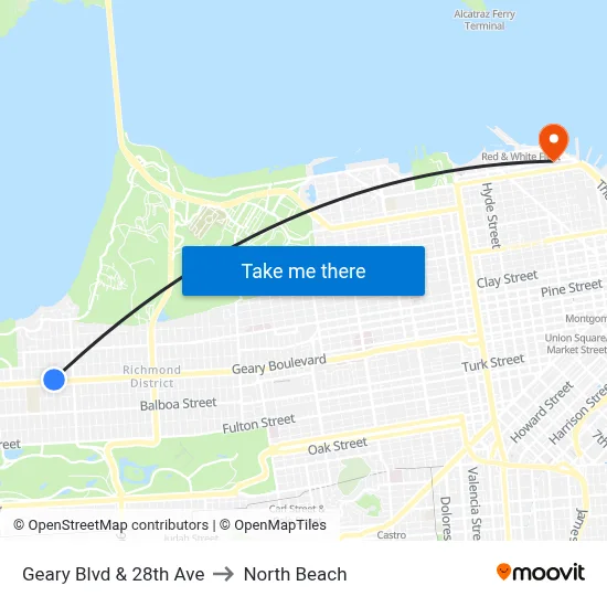 Geary Blvd & 28th Ave to North Beach map
