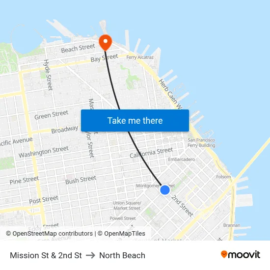Mission St & 2nd St to North Beach map