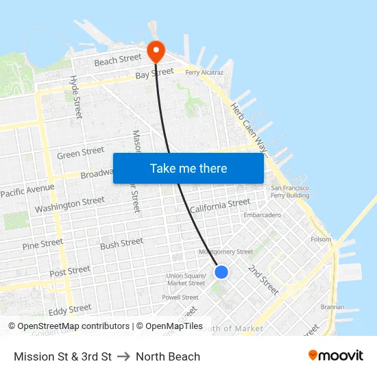 Mission St & 3rd St to North Beach map