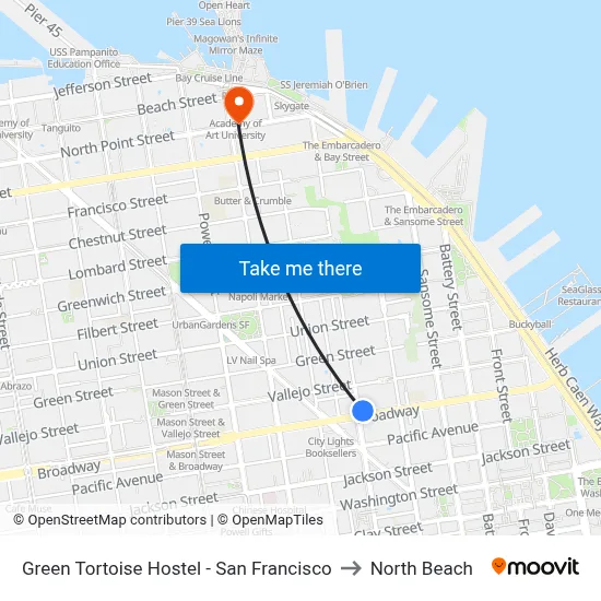 Green Tortoise Hostel - San Francisco to North Beach map