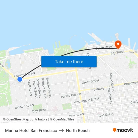 Marina Hotel San Francisco to North Beach map
