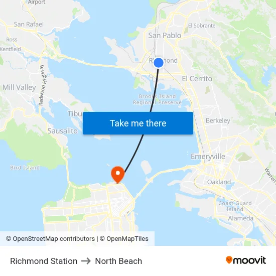 Richmond Station to North Beach map