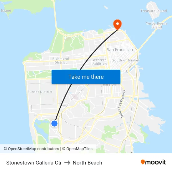 Stonestown Galleria Ctr to North Beach map