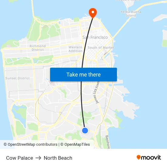 Cow Palace to North Beach map