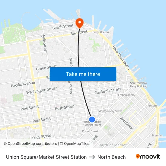 Union Square/Market Street Station to North Beach map