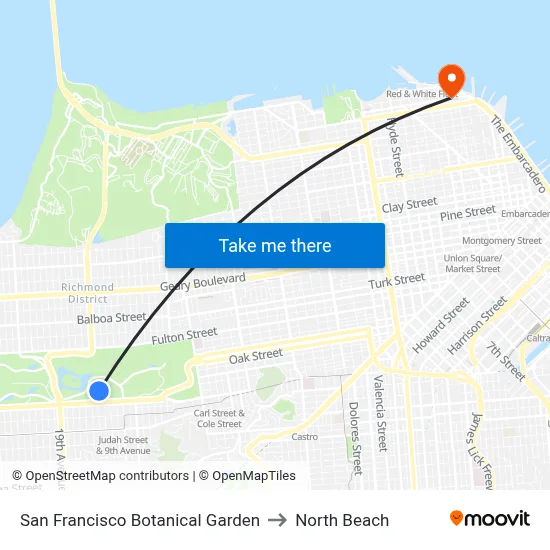 San Francisco Botanical Garden to North Beach map