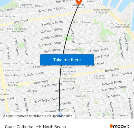 Grace Cathedral to North Beach map