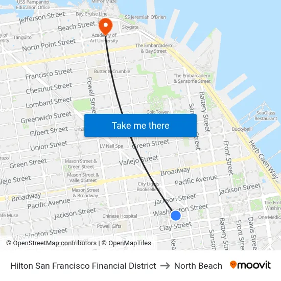 Hilton San Francisco Financial District to North Beach map