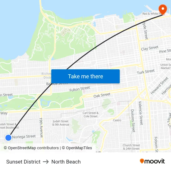 Sunset District to North Beach map