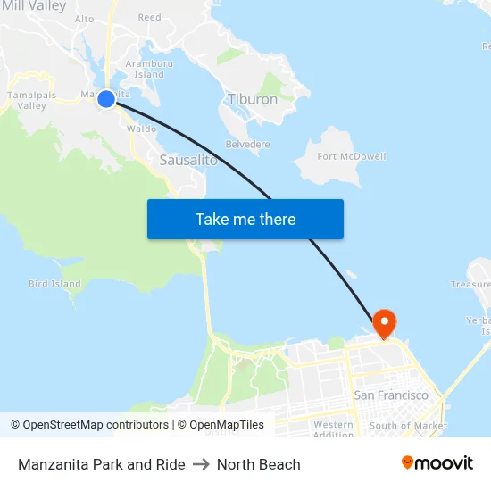Manzanita Park and Ride to North Beach map