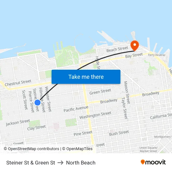 Steiner St & Green St to North Beach map