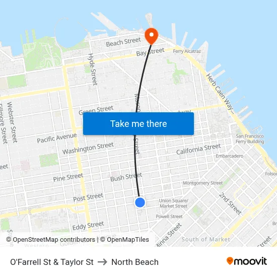 O'Farrell St & Taylor St to North Beach map