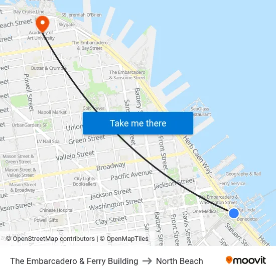 The Embarcadero & Ferry Building to North Beach map