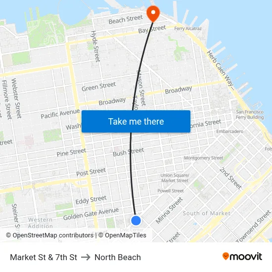 Market St & 7th St to North Beach map