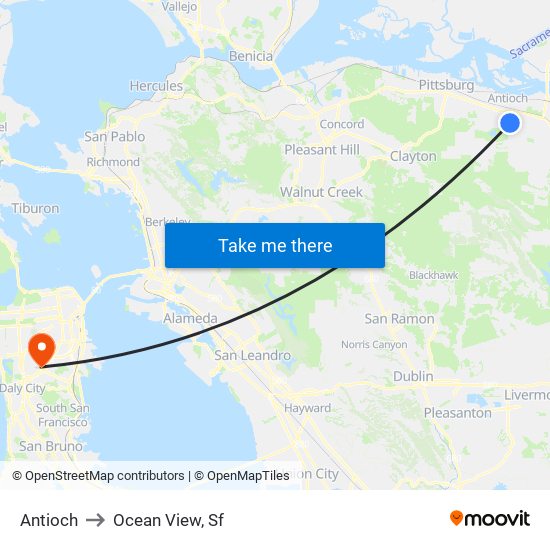 Antioch to Ocean View, Sf map