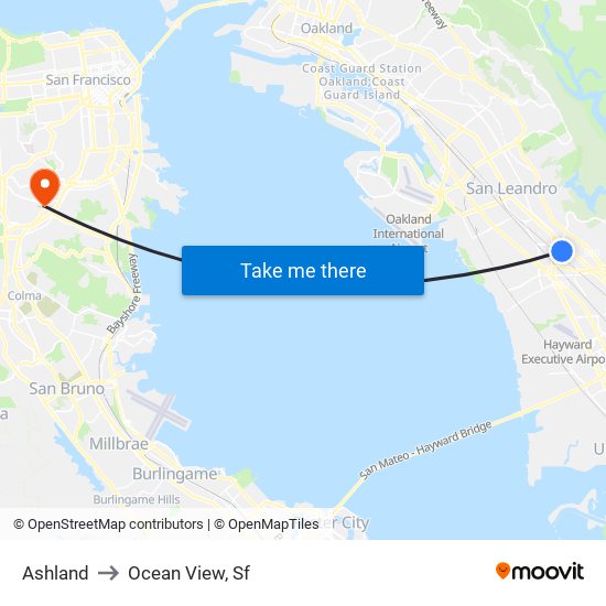 Ashland to Ocean View, Sf map