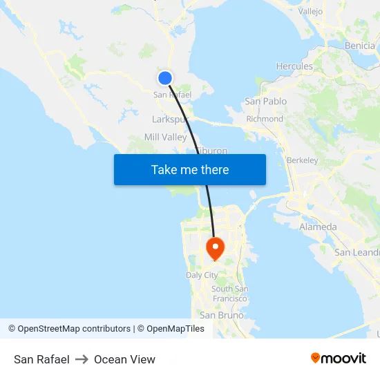 San Rafael to Ocean View map