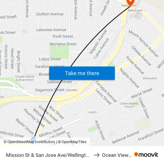 Mission St & San Jose Ave/Wellington Ave to Ocean View, Sf map