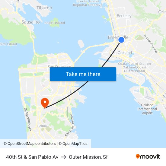 40th St & San Pablo Av to Outer Mission, Sf map