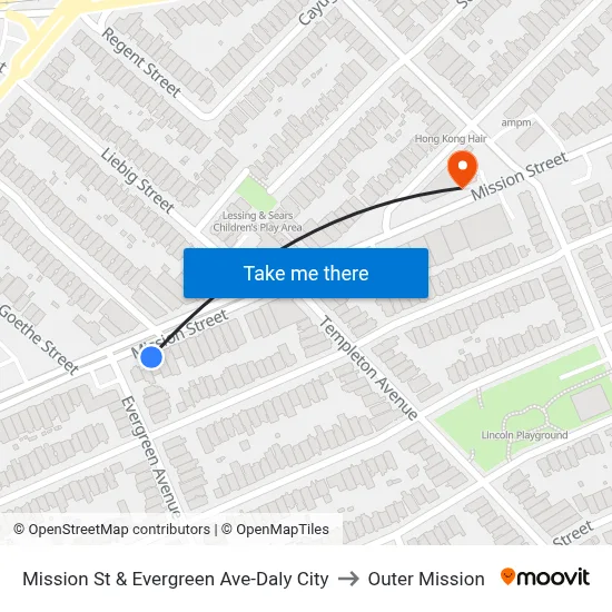 Mission St & Evergreen Ave-Daly City to Outer Mission map