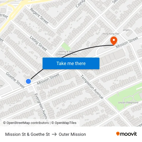 Mission St & Goethe St to Outer Mission map