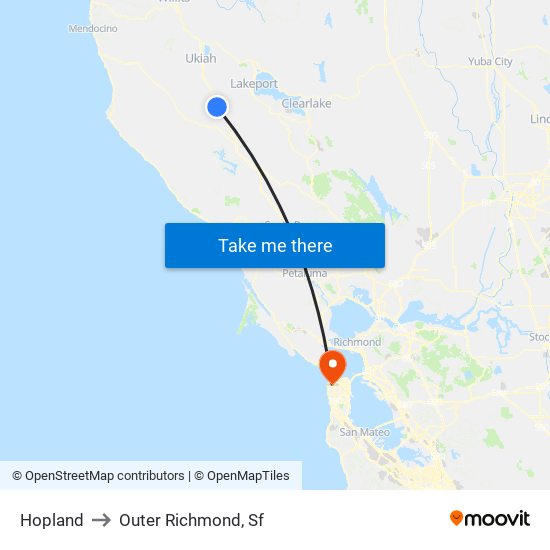 Hopland to Outer Richmond, Sf map