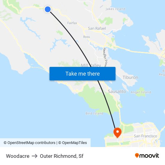 Woodacre to Outer Richmond, Sf map