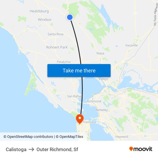 Calistoga to Outer Richmond, Sf map