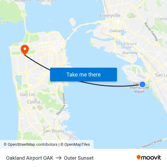 Oakland Airport OAK to Outer Sunset map