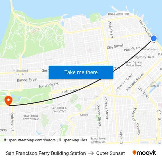 San Francisco Ferry Building Station to Outer Sunset map
