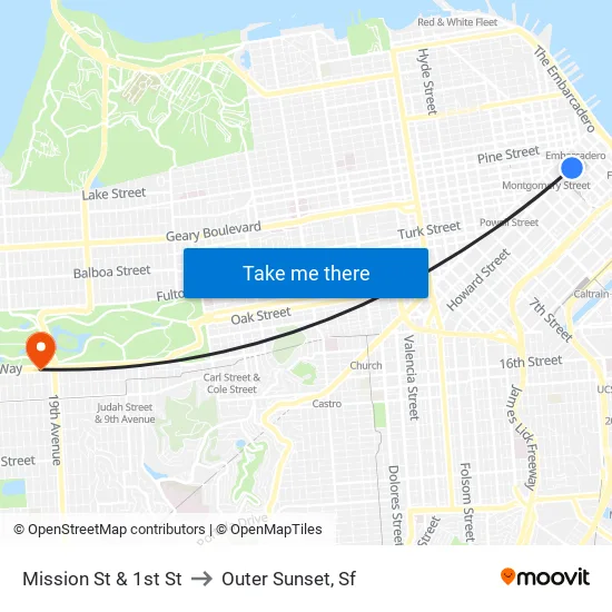 Mission St & 1st St to Outer Sunset, Sf map