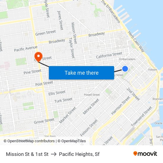 Mission St & 1st St to Pacific Heights, Sf map