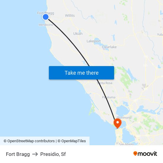 Fort Bragg to Presidio, Sf map