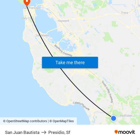 San Juan Bautista to Presidio, Sf map