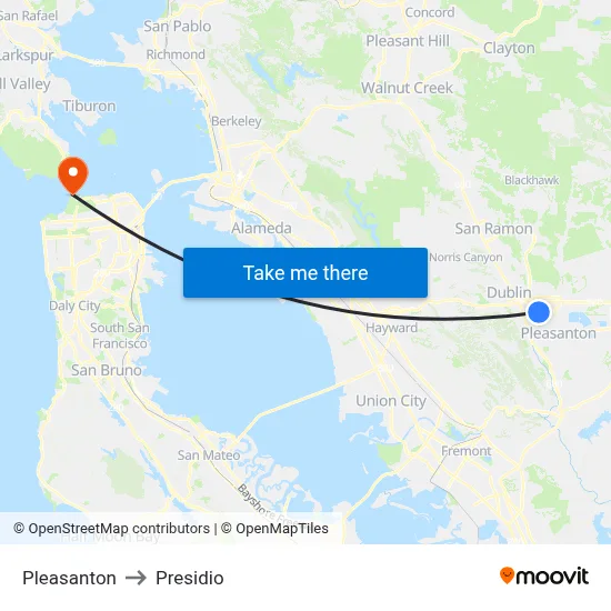 Pleasanton to Presidio map