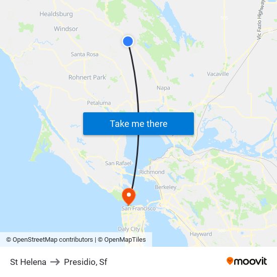 St Helena to Presidio, Sf map