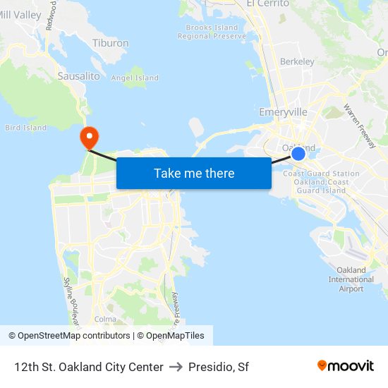 12th St. Oakland City Center to Presidio, Sf map