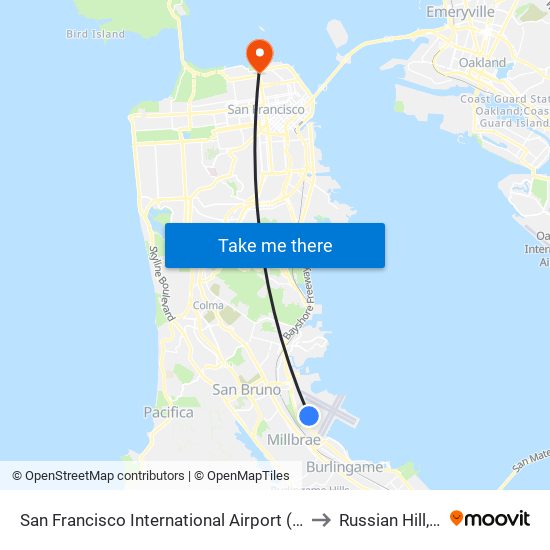 San Francisco International Airport (Sfo) to Russian Hill, Sf map