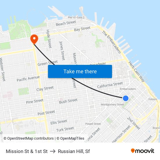 Mission St & 1st St to Russian Hill, Sf map