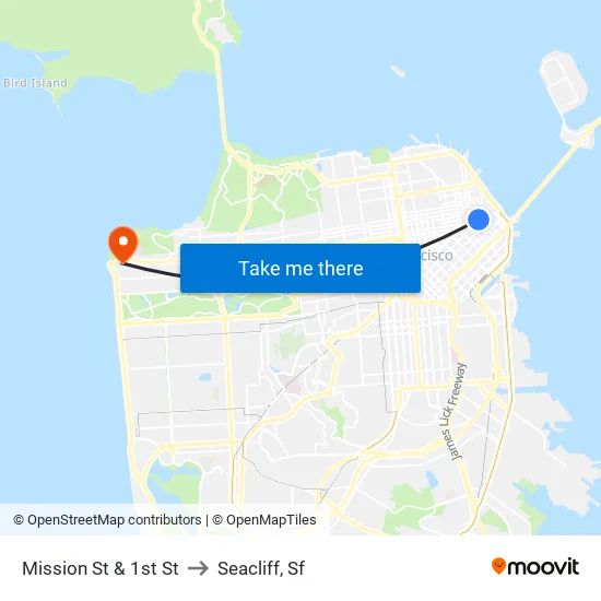 Mission St & 1st St to Seacliff, Sf map